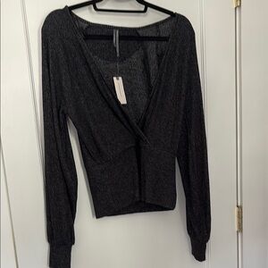 Anthropologie Gray Wrap Fitted Blouse